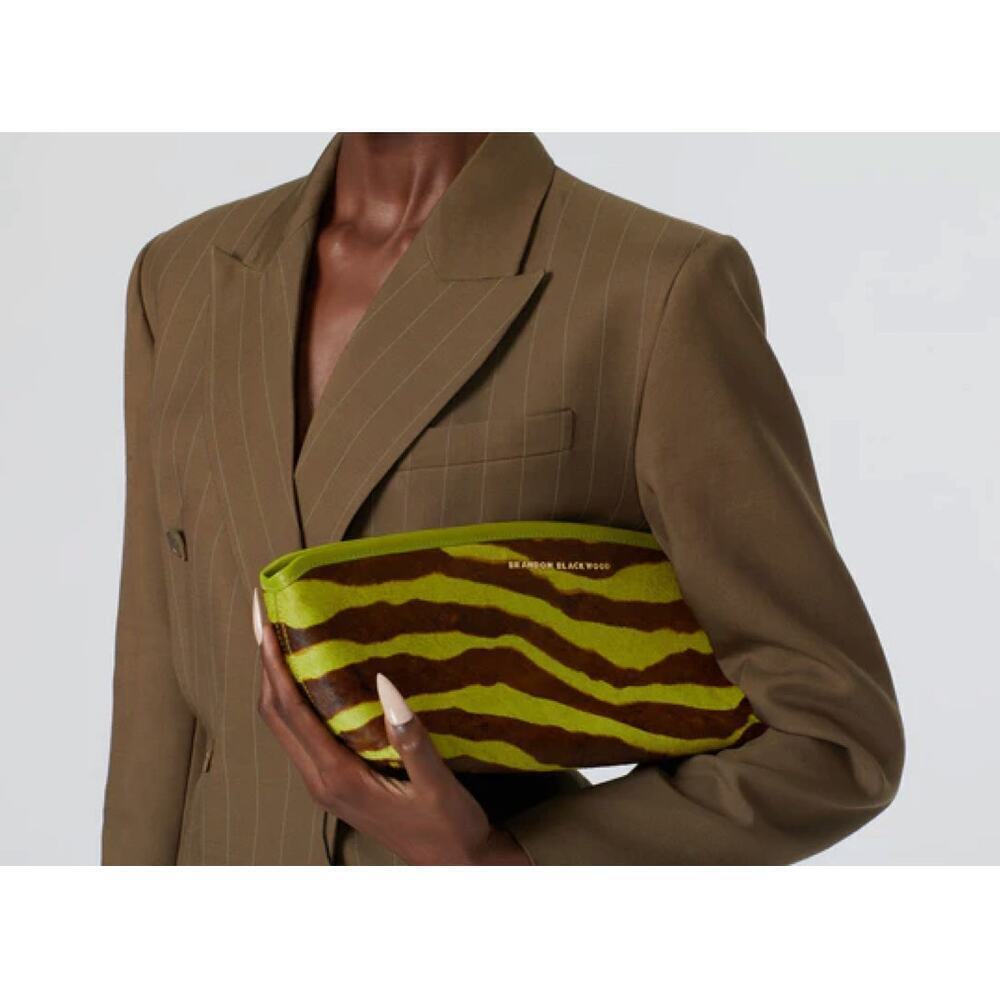 Brandon Blackwood Victoria Clutch in Green Zebra Ponyhair with Brass Hardware
